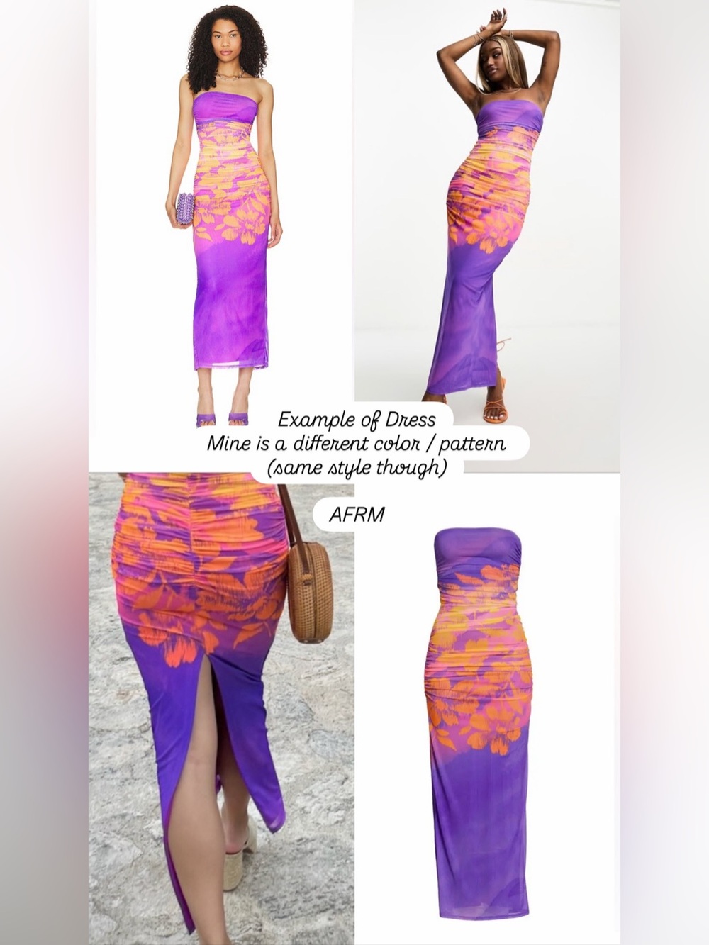 AFRM Strapless Ombre & Tropical Print Maxi Dress - Orange, Purple, Blue - Picture 4 of 4